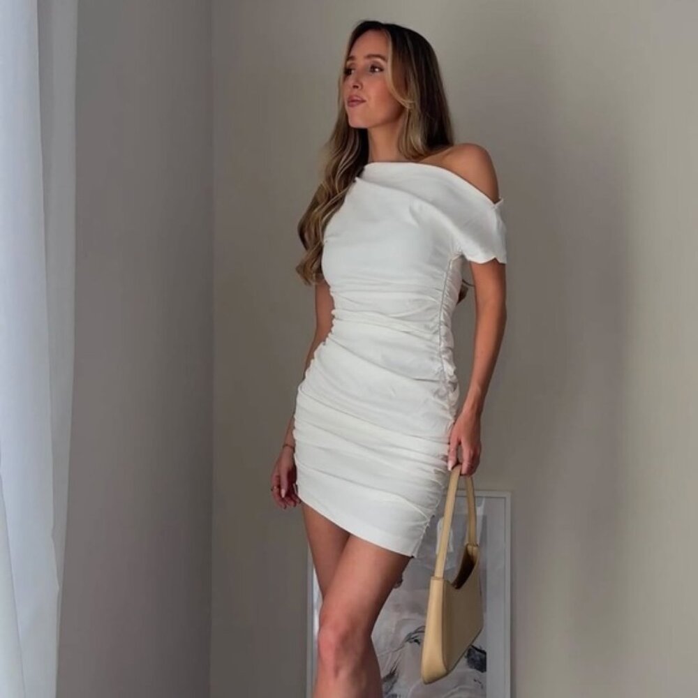 NWT ZARA ECRU DRAPPED MINI DRESS ZW COLLECTION - Picture 4 of 8